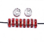 Rhinestone rondelle spacer Beads 8mm Silver- Cristal Red